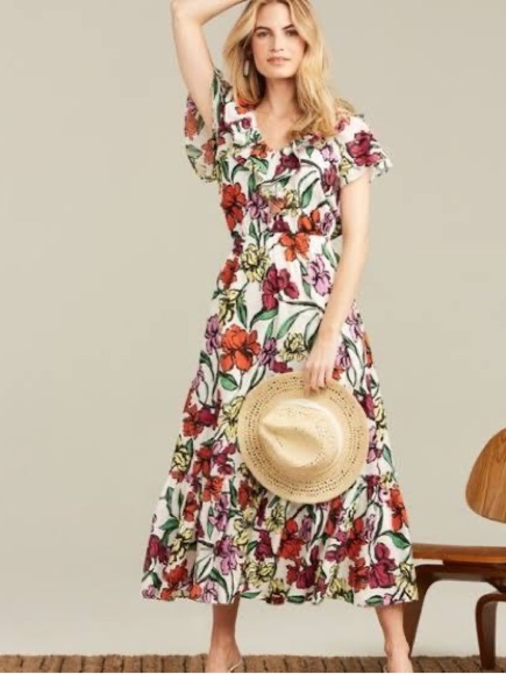 Roller Rabbit Jorales Esmeralda Floral V-Neck Maxi Dress | S | EUC